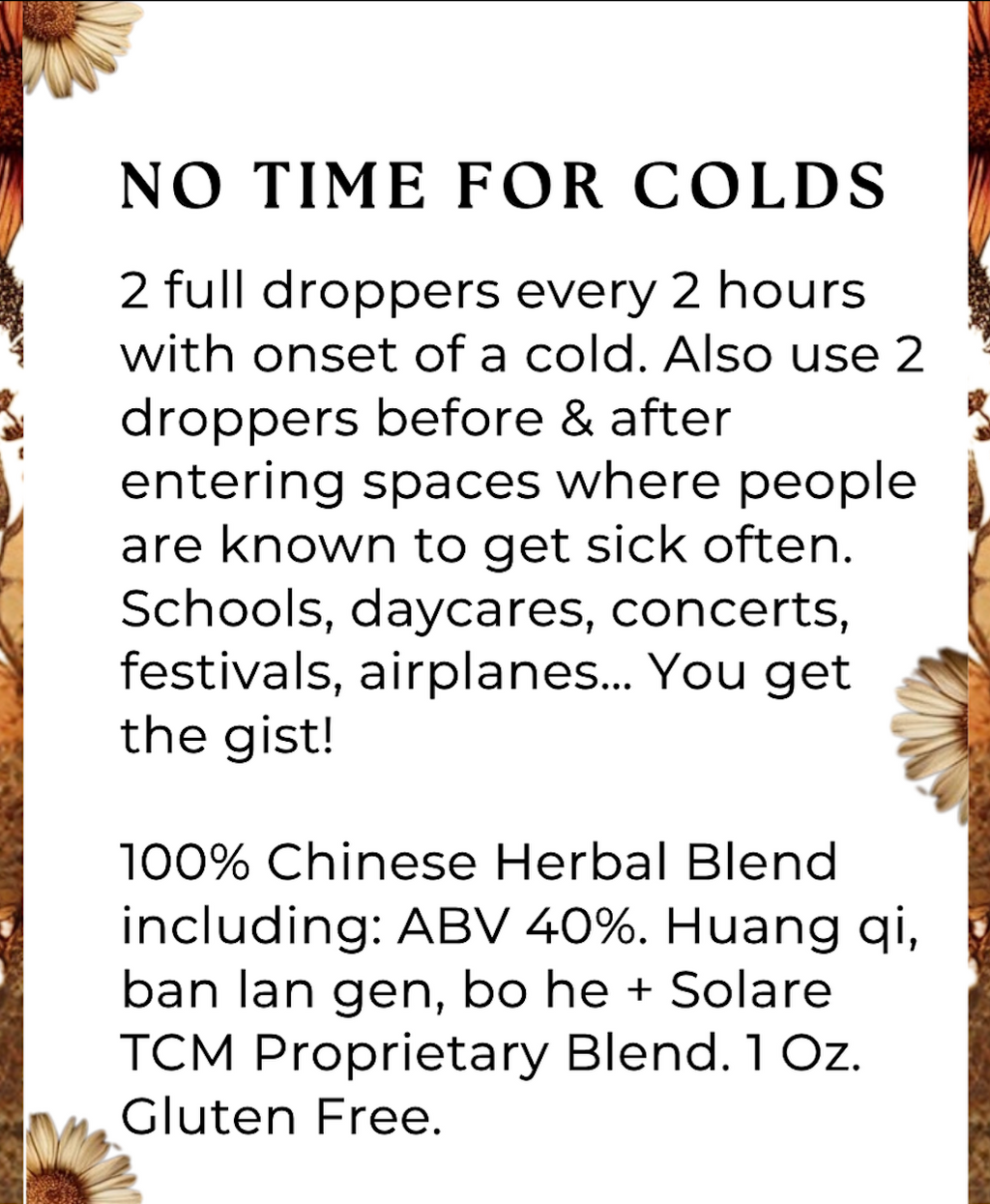 No Time for Colds  | Chinese Herbal Tincture